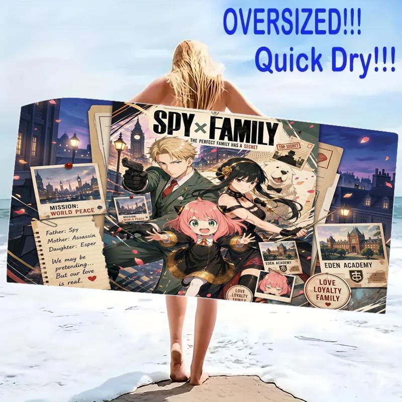 Spy x Family Anime Print Beach Towel, Large Soft Quick Dry Towel for Beach Camping Swimming
