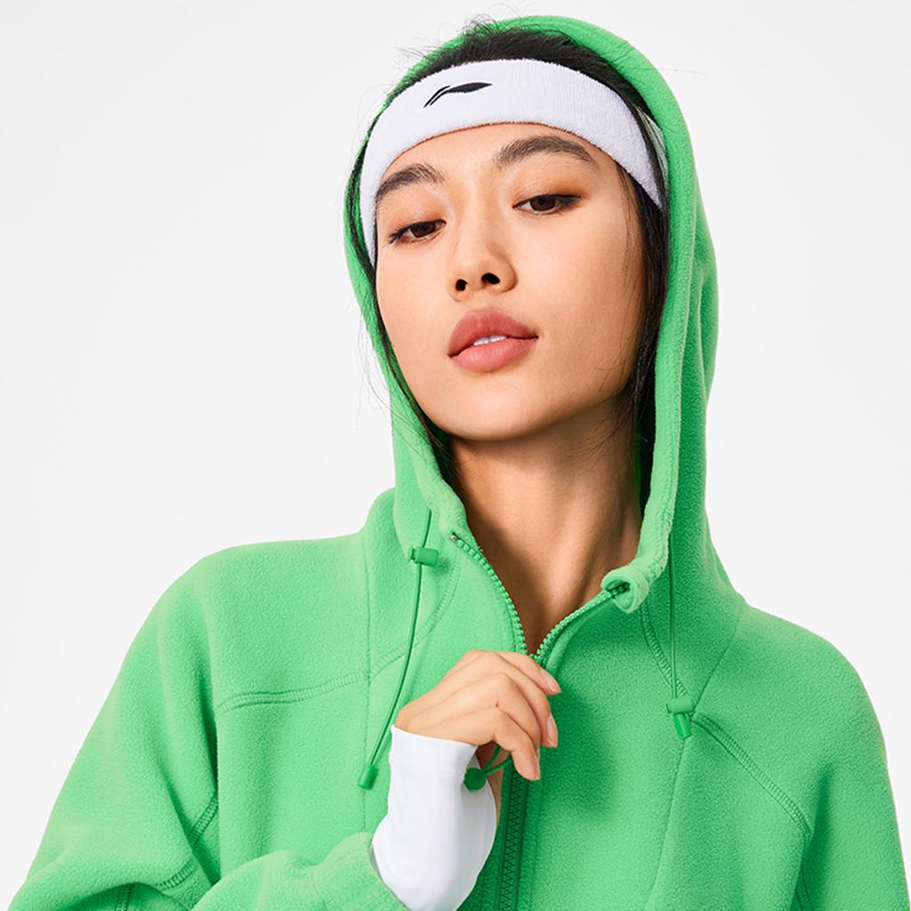Li Ning Comfortable Casual Hooded Pullover Fleece Warm Sweatshirt Women Sweatshirt Crystal-Stone-Green AWDU554-3