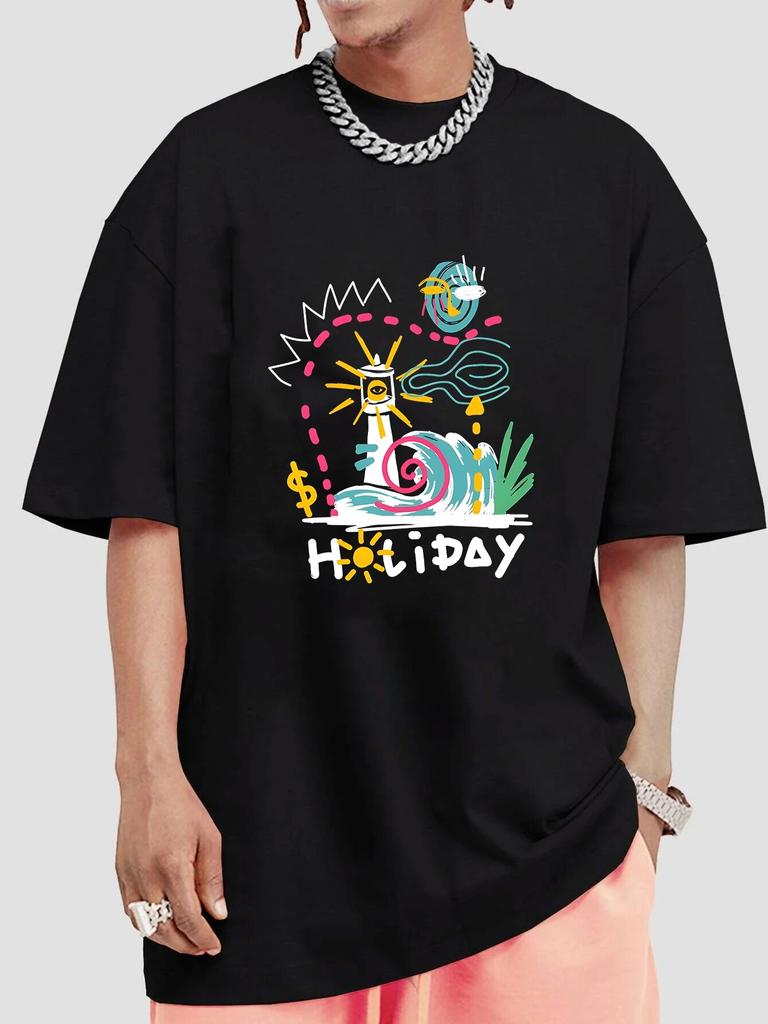 Happy Holiday Train Unisexga Графический уличная футболка Женские летние хлопковые топы High Street с коротким рукавом Повседневные футболки унисекс