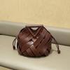 New Arrival of High Fashion Top Handle Brown Fabric Shoulder Bags for Women with Hollow Design Unique Bucket Bag Style
