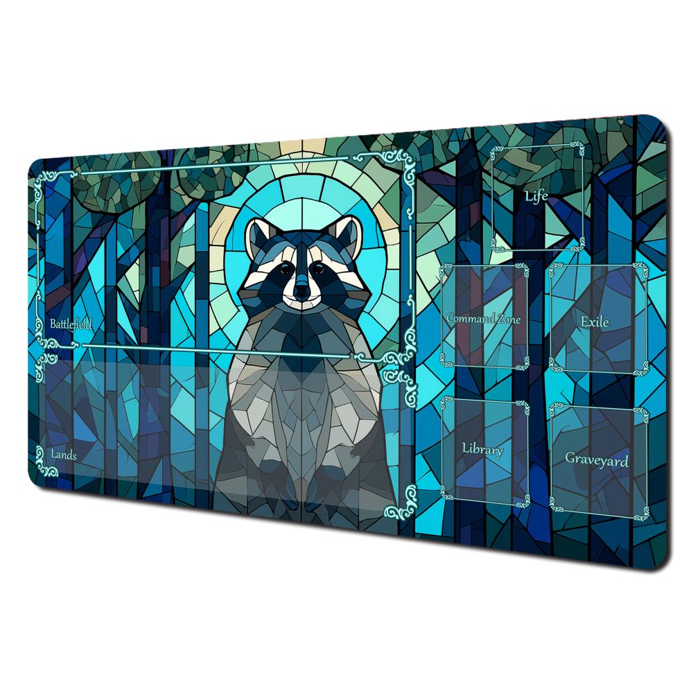 Colored Glass Style Raccoon Magic Playmat Card Battle Gaming Mat With Zone Mtg Playmat Desk Mat Suitable For Game Gathering