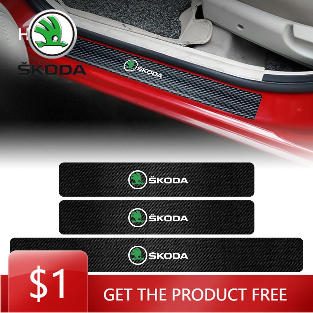 Car Sticker 4PCS Carbon Fiber Car Door Sill Protection Door Sill Anti-Scratch Stickers For Skoda Yeti Octavia A7 A5 Kodiaq Karoq NL6