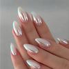 24 шт. Минималистичный Элегантный Ежедневный Белый Аврора Миндалевидной Формы Накладные Ногти Наборы Кончиков Ногтей, Подходит Для Девочек И Женщин Для Повседневного Использования, Принадлежности Для Ногтей