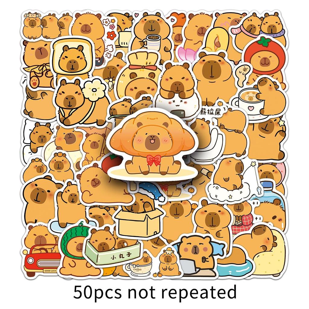 50 New Capybar Cartoon Stickers Personalized Cute Animal Kapibala Decorative Stationery Glue Stickers