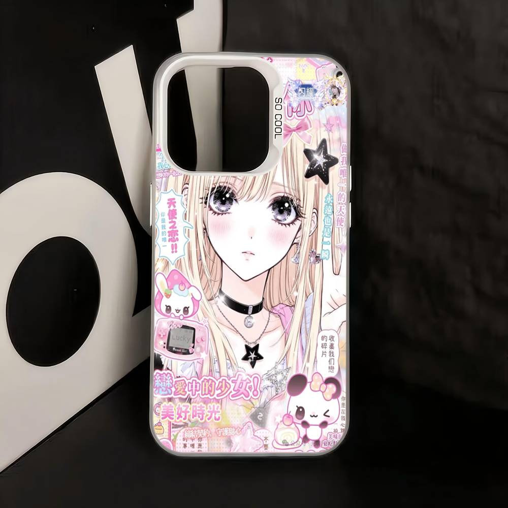 Japanese Cute Girls Y2K frosted Phone Case For iPhone 17 16 15 14 Plus 13 12 11 Pro Max X Xs XR Silver Hard Cover