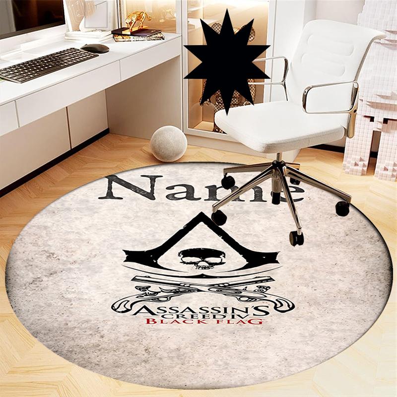 Custom Name Assassin's Creed Printed Round Rug Carpet Chair Rug Area Rug Entryway Doormats,for Office Chair Living Room Bedroom Kitchen Room.