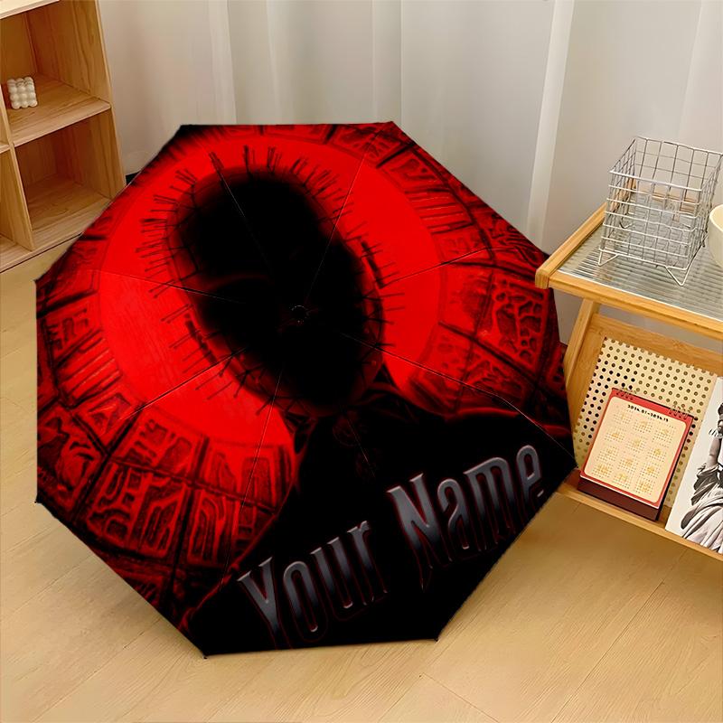 Custom Text Automatic 8 Bone Umbrella, Portable Sun Rain Protection UmbrellaHellraiser Pinhead