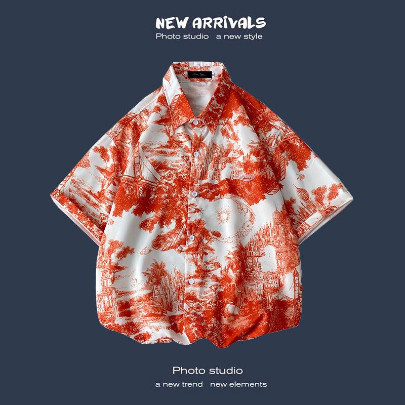 Летняя корейская ретро-цветочная свободная рубашка для пары - модный мужской топ с коротким рукавом