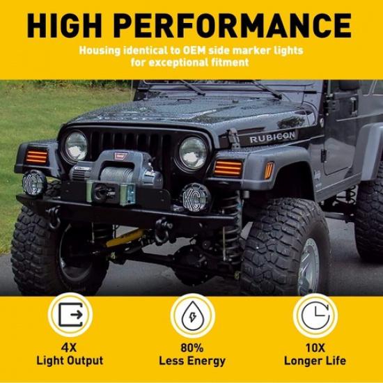 LED Front Fender Side Marker Bumper Signal Lights For 97-06 Jeep Wrangler TJ EOA