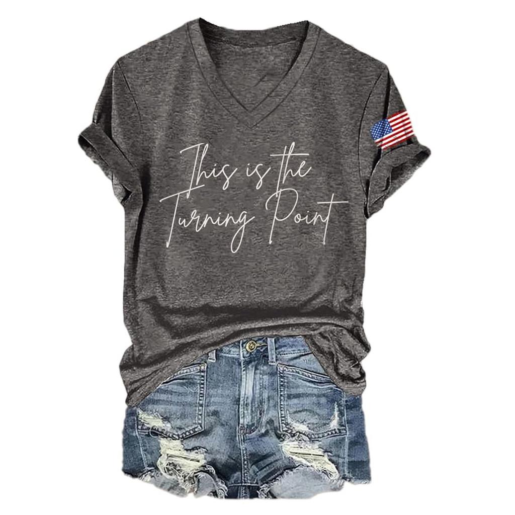 Women's V-neck Short-sleeved T-shirt Casual Loose Top