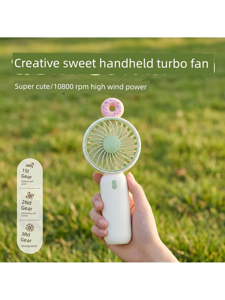 Creative Donut-Shaped Handheld Fan, Cute Cartoon Design, Lightweight and Quiet Mini Fan, Cartoon Cute