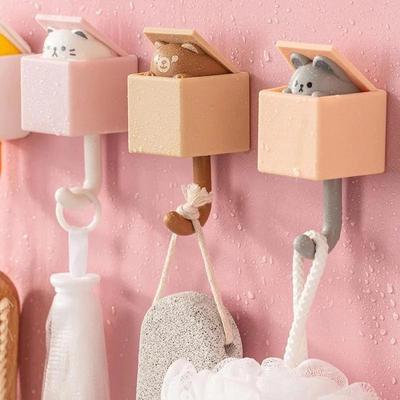 Крючок для кошки, милый, без дырокола, крючок для одежды, не имеющий следов, крючок для животных, ключ, прочный клей, для организации домашнего хранения, декоративный