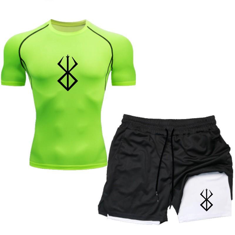 Mens Quick-Dry Breathable 2-Piece Sport Set Short Sleeve T-Shirt Shorts Gym Workout Running Outdoor Fitness