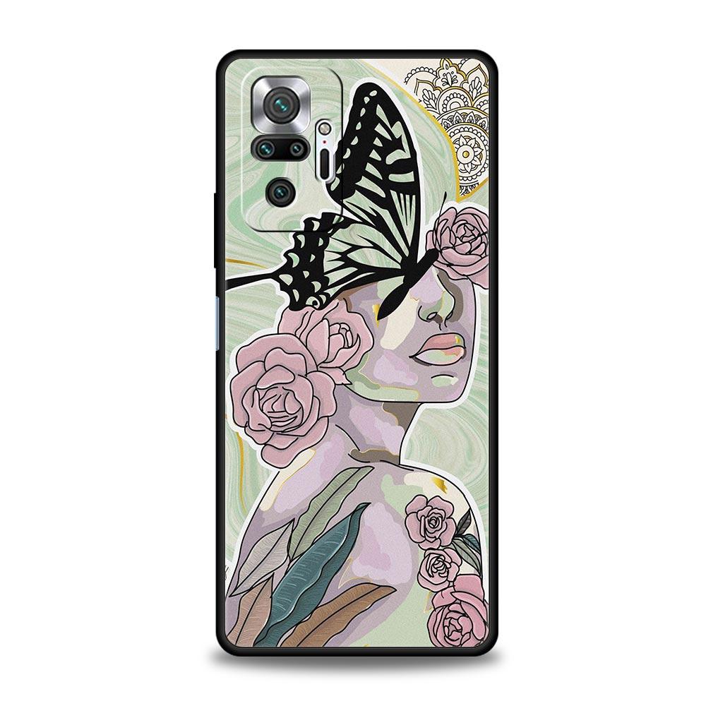 Чехол для телефона TPU для Xiaomi Redmi Note 10 11 9 8 Pro 9S 7 8T 9T 9A 8A 9C K50 K40 игровой чехол Paris Art синяя бабочка девушка цветок