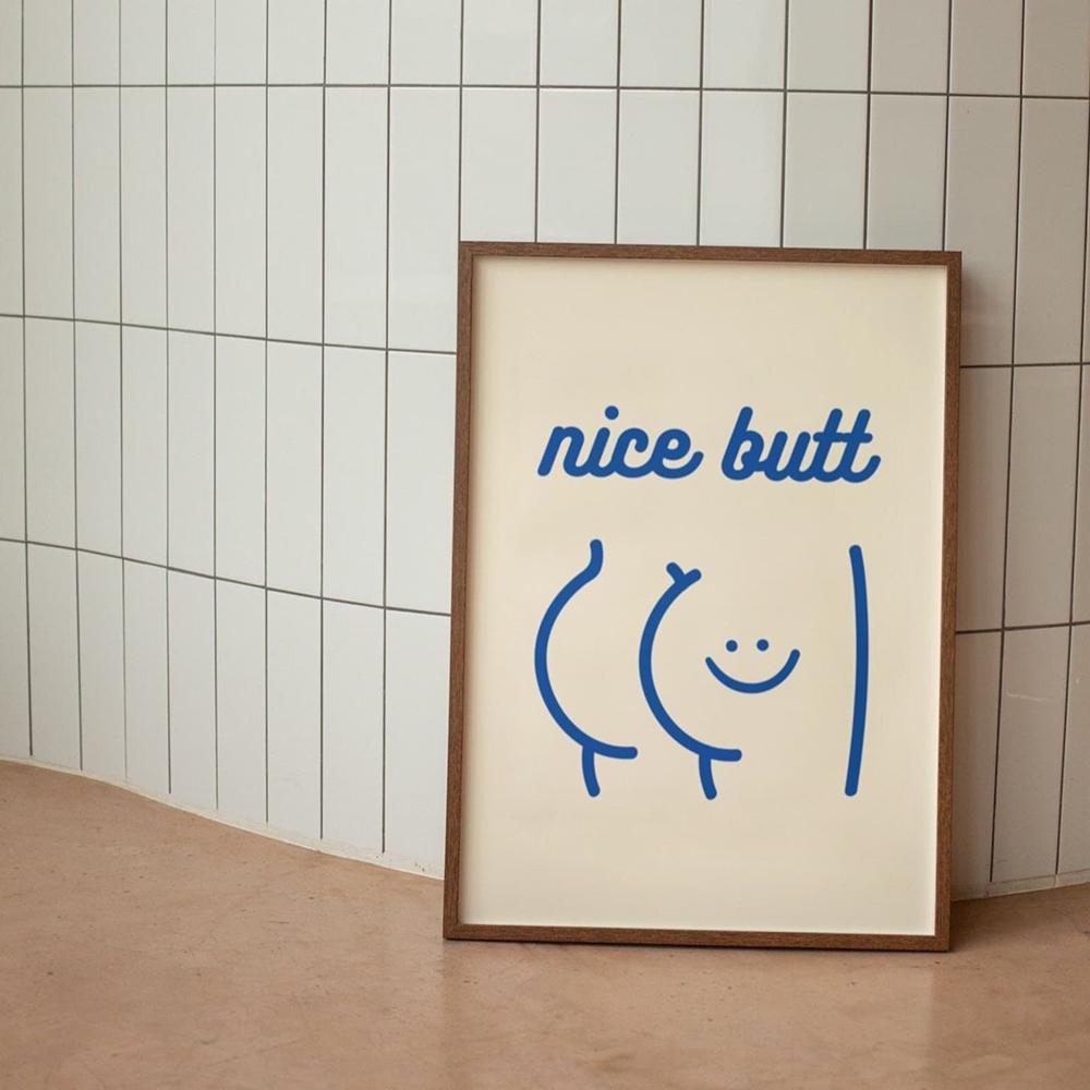 Retro Funny Bathroom Poster Red Blue Nice Butt Quote Canvas Painting Print Sign Toilet Minimalism Wall Art Picture Wc Room Decor