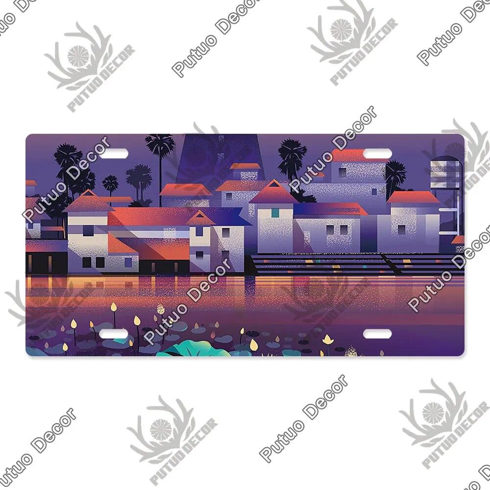 Putuo Decor Illustrations Licenses Plate Tin Sign Plaque Metal Decorative Plate for Car Living Room Door Home Wall Decor