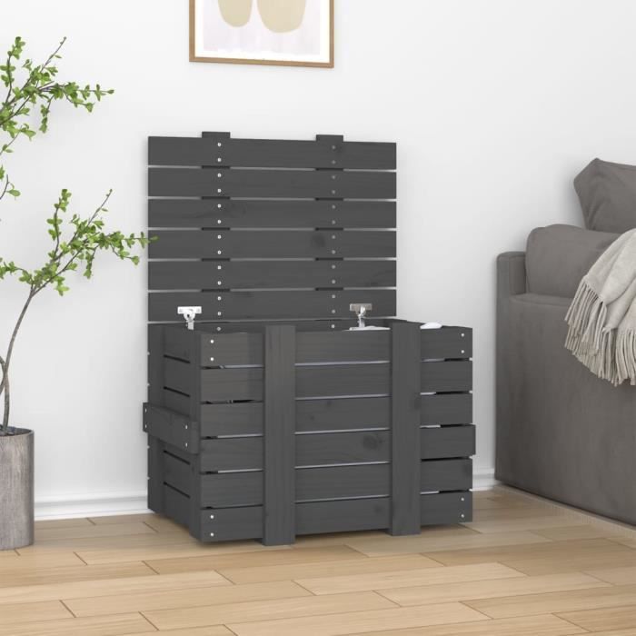 VidaXL Storage Box Grey 58x40.5x42 Cm Solid Pine Wood 824995