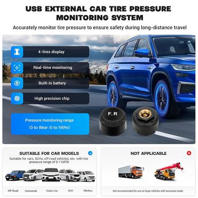 USB Android TPMS Система контроля давления в шинах Дисплей Система сигнализации Для навигационного проигрывателя Датчики предупреждения о температуре