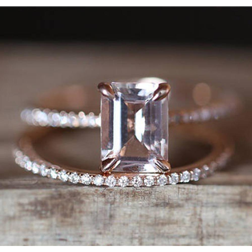 Women's 18K Rose Gold Plated Wedding Ring Set Sparkling Zirconia Band Stackable Rings