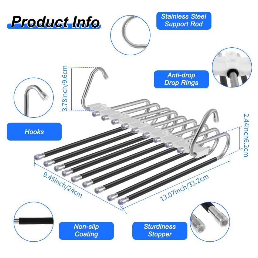Выдвижная вешалка для брюк, 9-слойная многофункциональная складная вешалка для одежды из нержавеющей стали, вешалки для брюк, экономия места, органайзер для шкафа