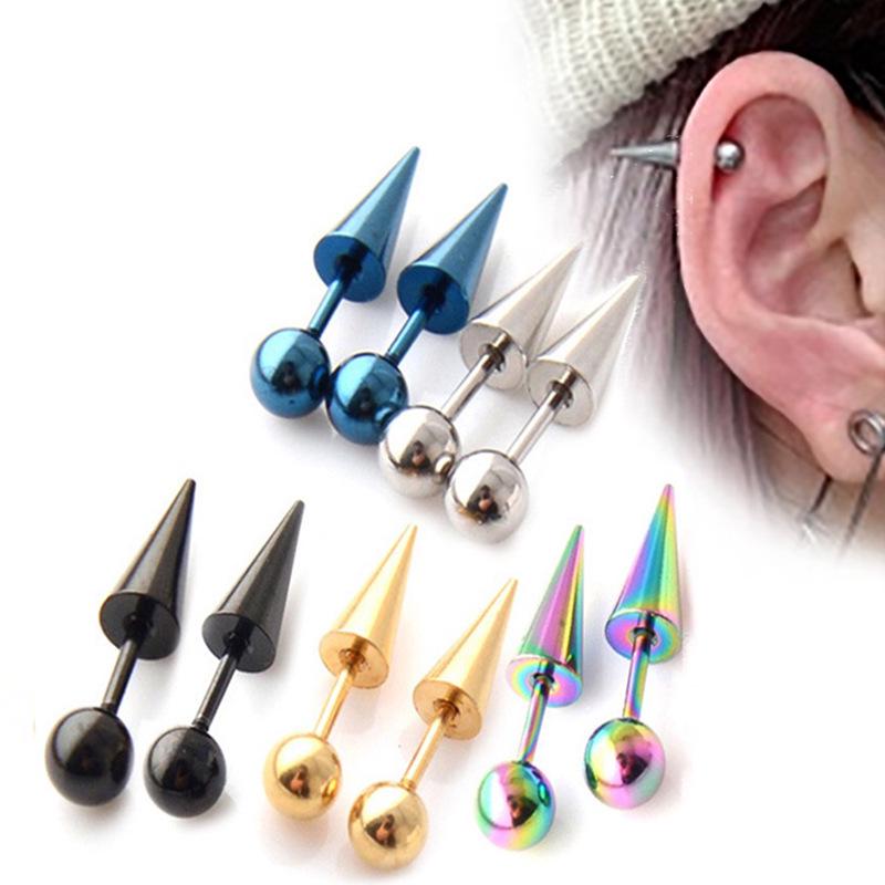 European & American Fashion Cone Ear Studs - Long Pointed Stainless Steel Unisex Cartilage & Lobe Piercings
