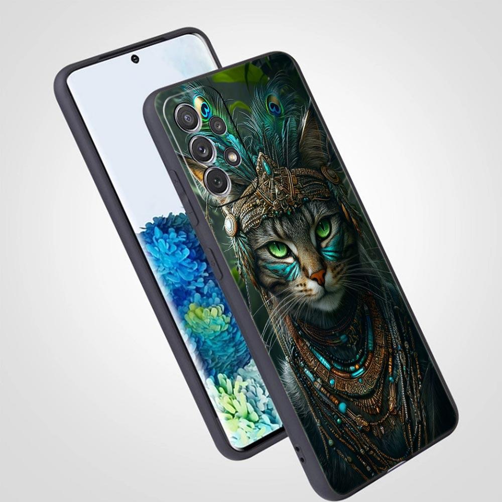 Чехол для телефона Samsung Galaxy A13 A15 A17 A07 A21S A22 A23 A25 A31 A73 A32 A52 A52S A41 5G Мягкий ТПУ Чехол Животное Кошка Татуировка Сумки