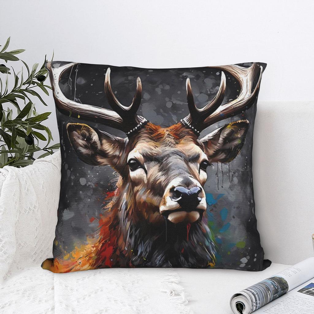 pc D Flat Pillow Not Included Majestic Deer Head Watercolor Art Cushion Cover Short Plush Wildlife Nature Decor Gift Case