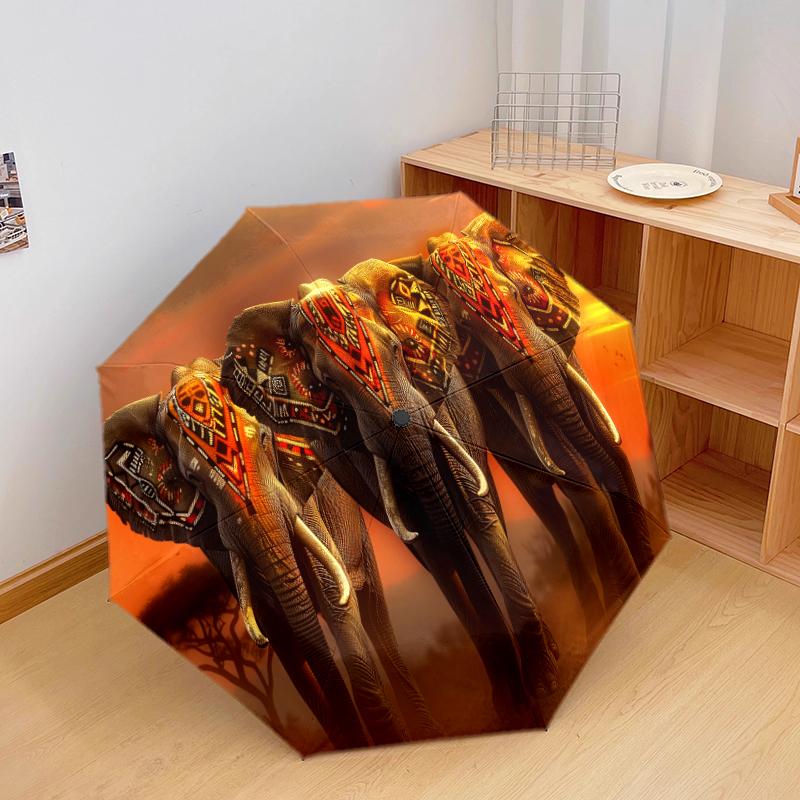 1 шт. Автоматический складной зонт - с рисунком слона, Портативный и складной дизайн с 8 спицами, Рождественские и Новогодние подарки