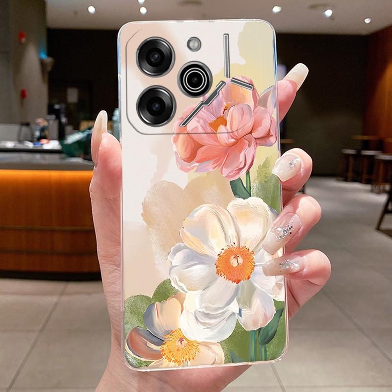 Чехол для телефона Tecno Pova 6 Pro 5G LI9 Чехол Tecno Pova 6 5G LI7 Задняя крышка Роскошный Прозрачный Мягкий ТПУ Чехол с бабочками и цветами