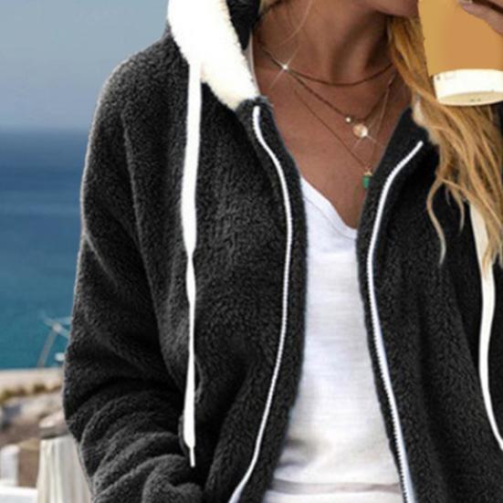 Sherpa Jacket for Women Winter Fuzzy Zip Up Fleece Sweatshirt Casual Warm Drawstring Hooded Coat with Pockets
