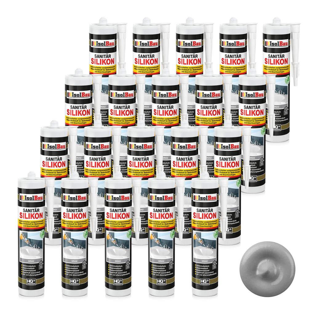 IsolBau Sanitary Silicone Gray Sanitär Silikon 20 x 300ml
