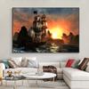 Sailing Boat Sunrise Canvas Painting Sea Night View Modular Landscape Posters and Prints Wall Art Pictures Home Decor No Frame
