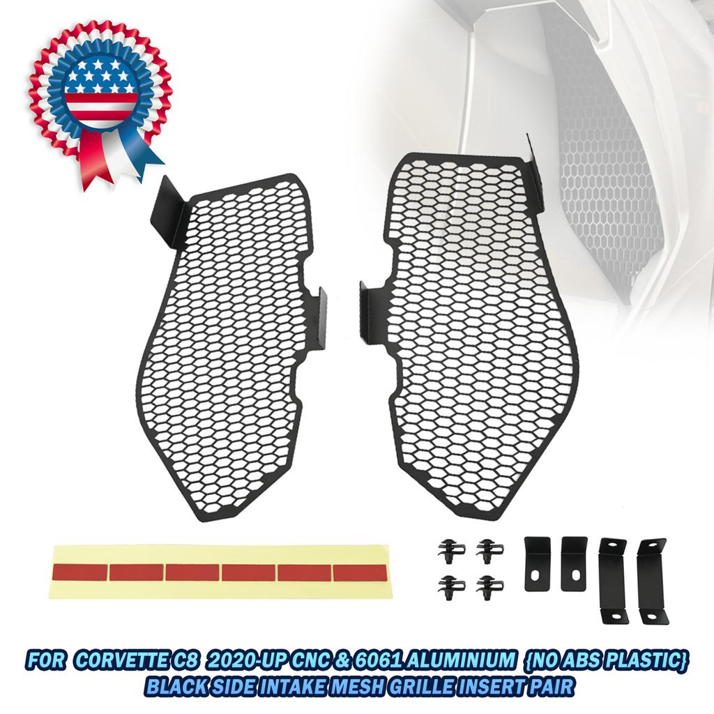 1 Pair For Corvette C8 2020 2021 2022 2023 Side Intake Mesh Grille Insert Black Aluminum Radiator Insert Intake Guards Accessory