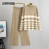 Plus Size Women's Spring New Turtleneck Loose Casual Fashion Striped Knit Two Piece Suit