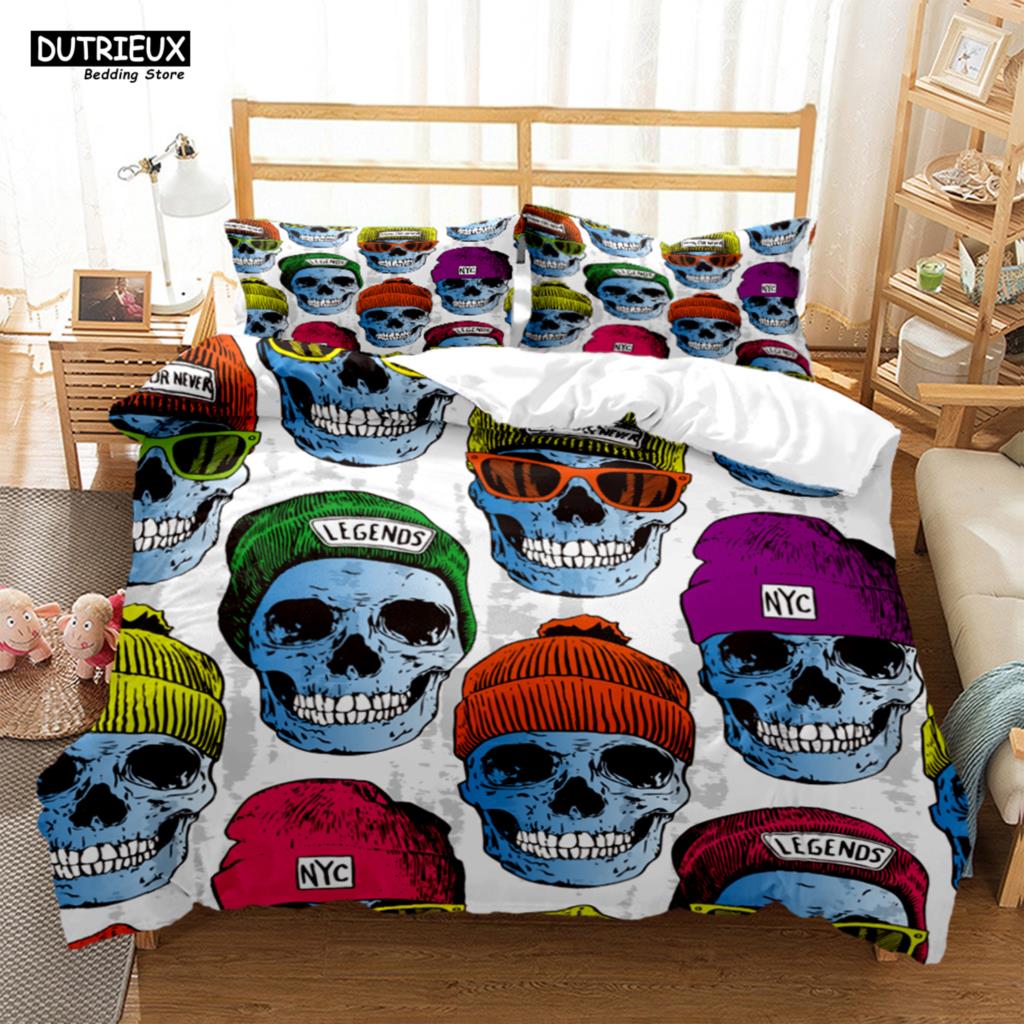 Mysterious Colored Skeleton Bedding Set, Skeleton Duvet Cover Set, Soft Comfortable Breathable Duvet Cover, Bedroom Guest Room