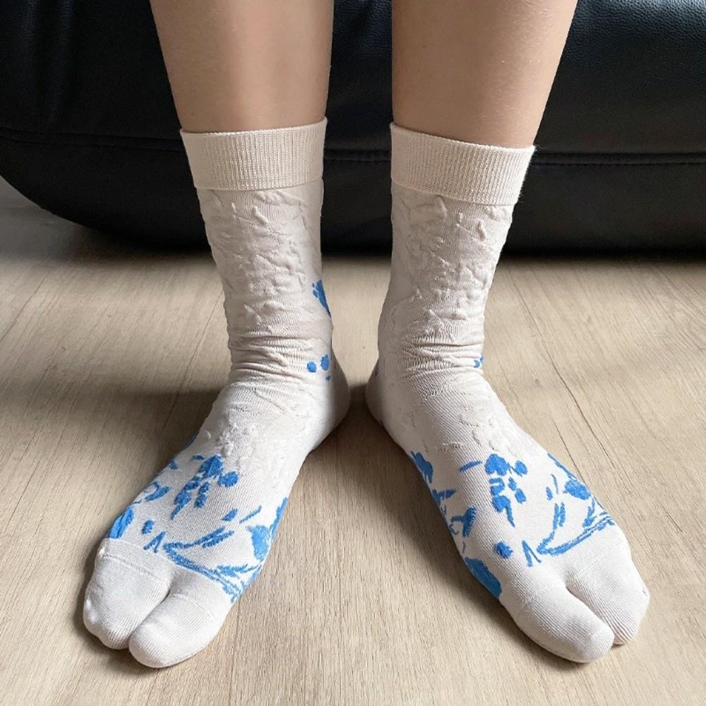 1 Pair Retro Relief Split Toe Socks Japanese Style Tabi Socks Versatile Women's Cotton Socks