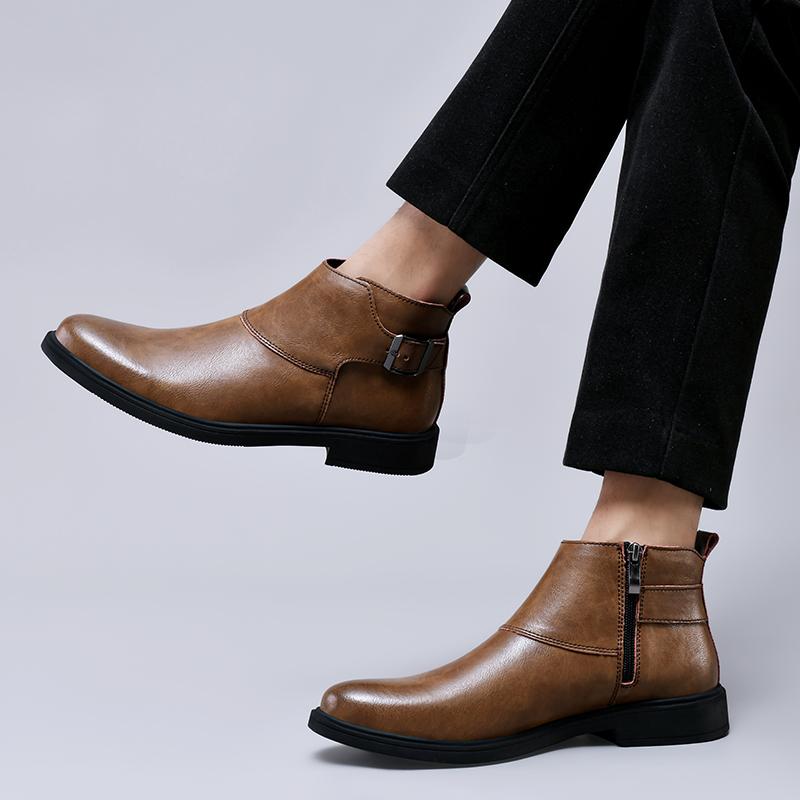 Зимняя обувь для мужчин, теплые плюшевые ботинки, элегантные мужские ботинки челси из натуральной кожи, повседневная модная обувь с боковой молнией в деловом стиле
