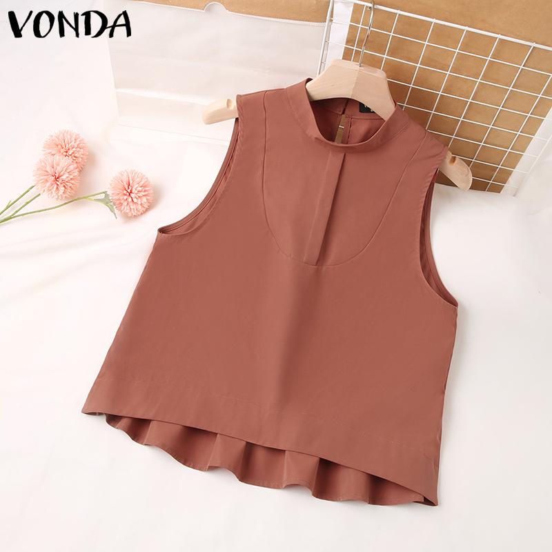 VONDA Summer Sleeveless Splicing Ruffled Tops