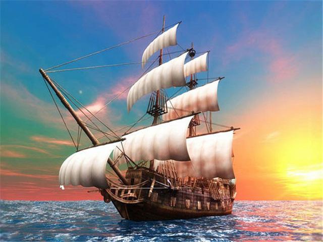 5D DIY Алмазная картина Корабль Пейзаж Комплект Полная Дрель Квадратная Вышивка Мозаика Искусство Картина Стразы Украшение Дома Подарок