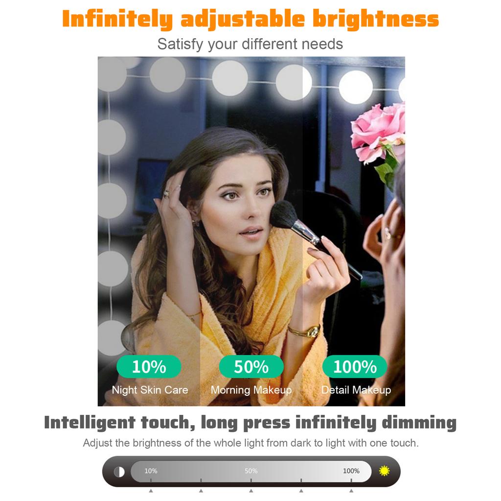 Mirror Front Lights Dresser Refill Makeup Mirror Bulb Tri-color Dimming USB Touch Switch Long Press