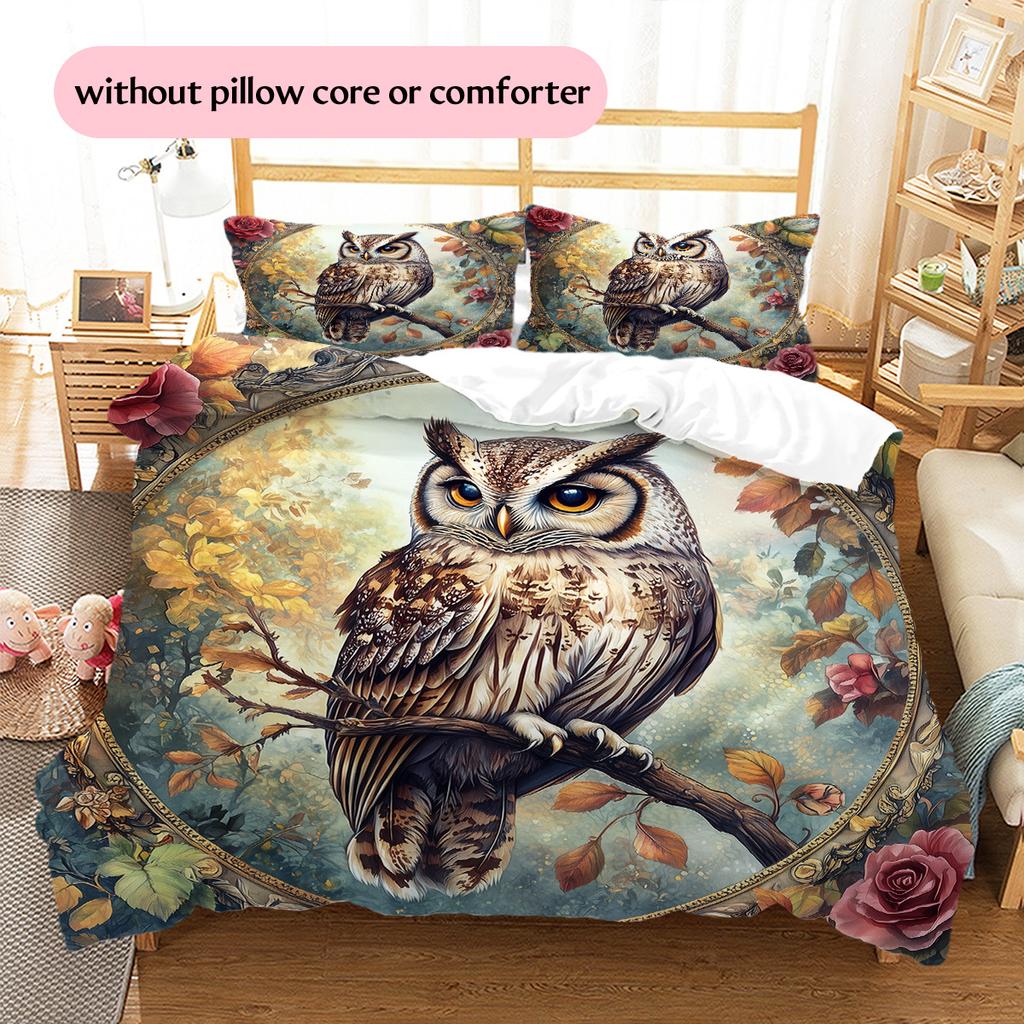 Сова на ветке Узор Комплект постельного белья Одеяло Домашний декор Подарок (1 пододеяльник + 2 наволочки, без наполнителя)