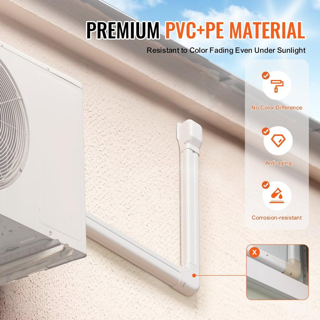 Mini Split Line Set Cover 76.2mm W 3110mm L, PVC Decorative Pipe Line Cover For Air Conditioner with 5 Straight Ducts & Full Components Easy to