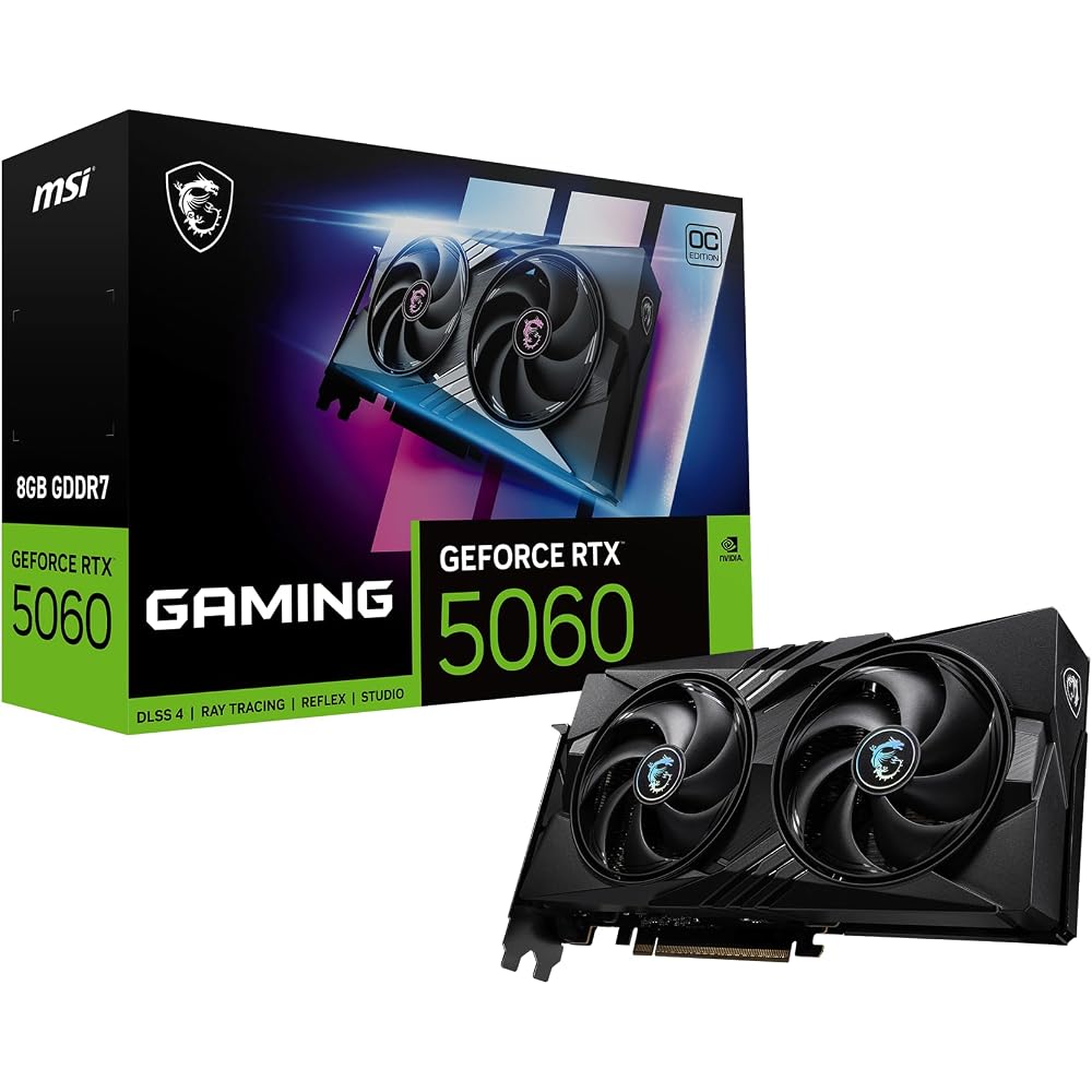MSI Gaming RTX 5060 8G Gaming OC Graphics Card (8GB GDDR7, 128-bit, Ultimate Performance: 2640MHz, DisplayPort x3 2.1a, HDMI 2.1b, NVIDIA Blackwell Ar