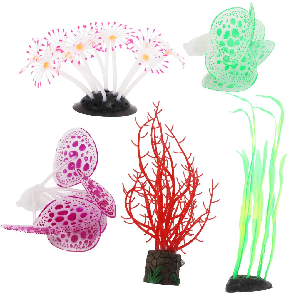 5pcs Silicone Coral Plant Decorations Glowing Artificial Ornament for Fish Tank Aquarium