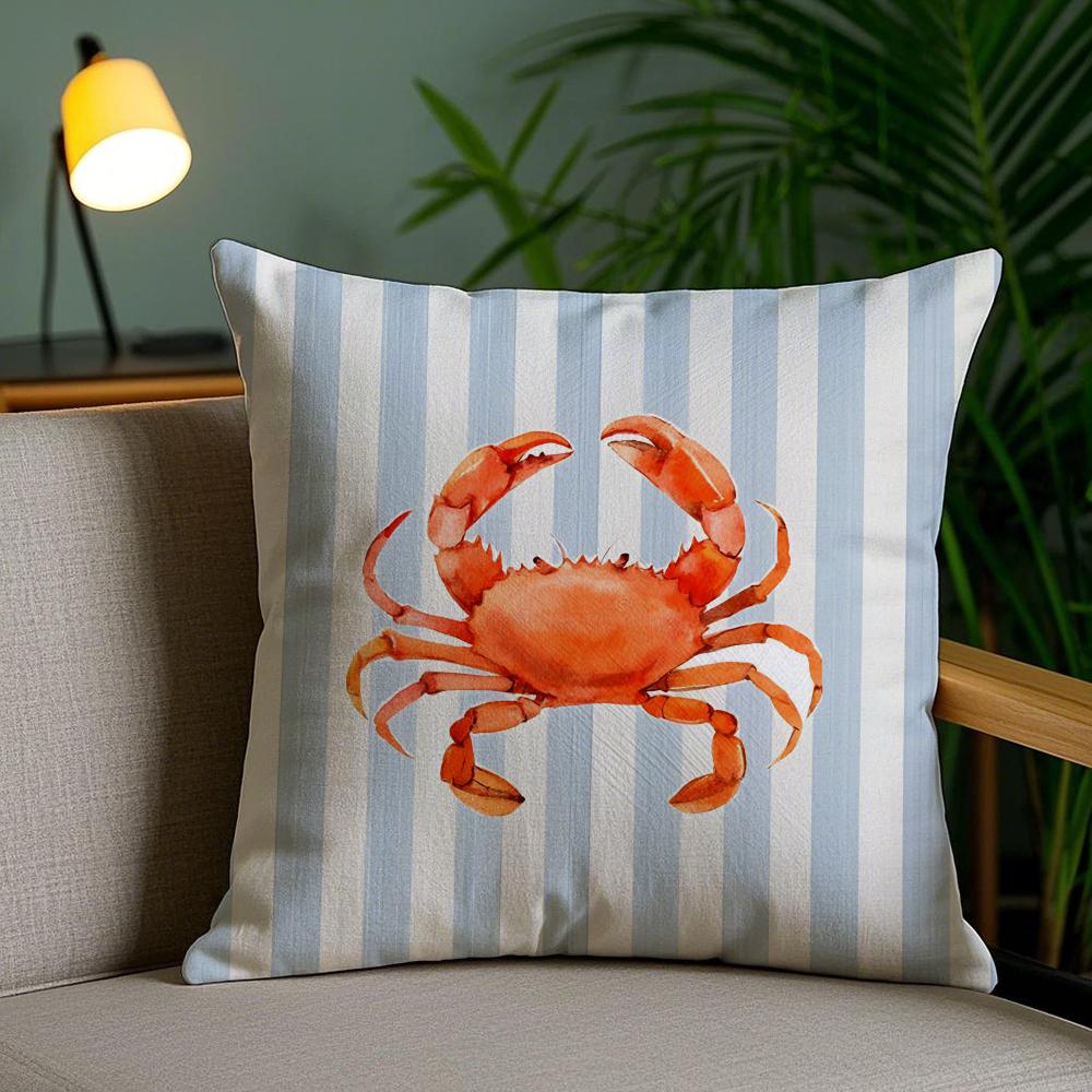 Полосатая наволочка на подушку с тематикой морской жизни, мягкий короткий плюш, двусторонняя печать, декор для дома, машинная стирка, наволочка, подарок