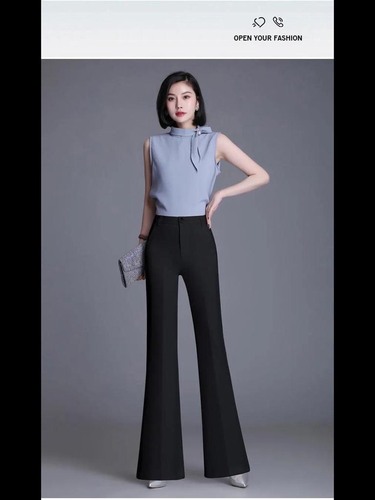 White High-Waist Flared Pants - Women's Loose Fit, Korean Style, Wide-Leg, Slim Fit, Versatile Casual Wear