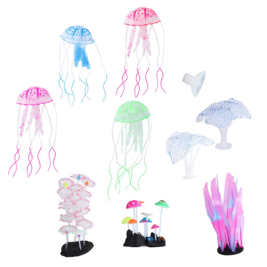 9pcs Luminous Aquarium Coral Decorations Glowing Effect Artificial Coral Plant Ornaments