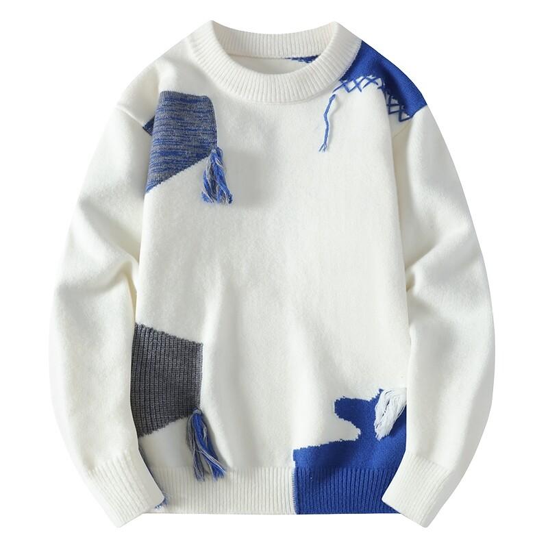 Autumn Winter Patchwork Knitted Sweater Men Round Neck Loose Casual Pullovers Male Fashion Knit Sweaters Pullover Knitwear Man
