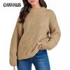 Autumn and Winter Women's Plus Size Drop Shoulder Loose Casual Stranded Knit Pullover Sweater