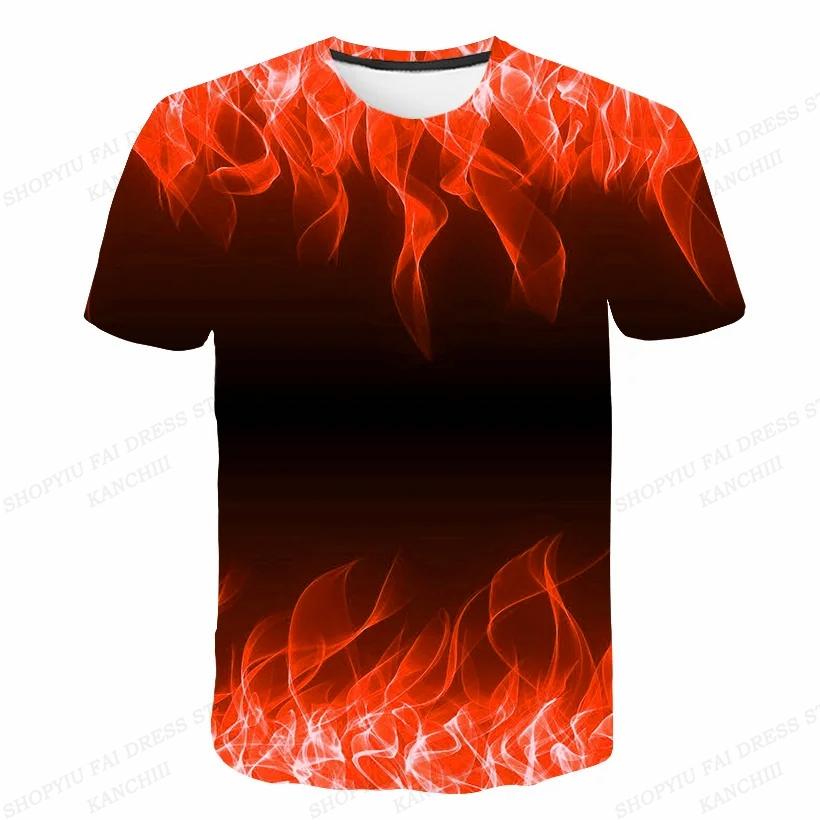 Summer Men's Flame 3D Printed T-shirt Men's Fashionable Short Sleeved Hip-hop Top